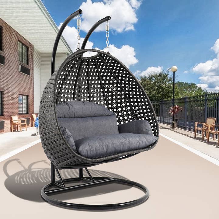 LeisureMod - Wholesale Egg Chair - Modern Charcoal Wicker Hanging Double Seater Egg Swing Chair3
