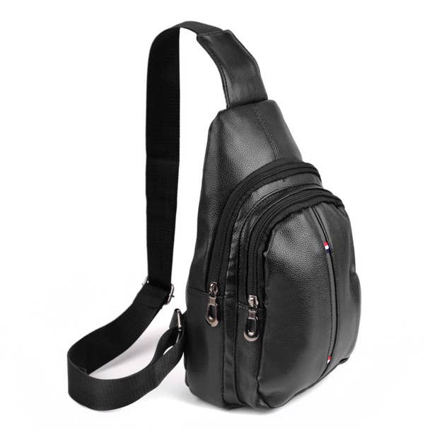 Black Crossbody Leather Sling Bag with Adjustable Strap for wholesale by Selini New York