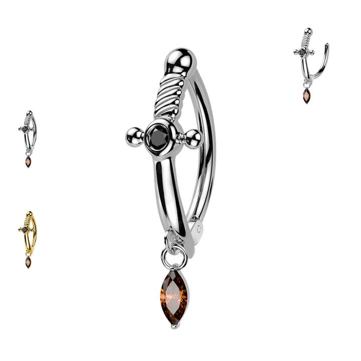 Piercing mit Schwert und Kristallanhänger PD-311 für den Großhandel von Awaken
