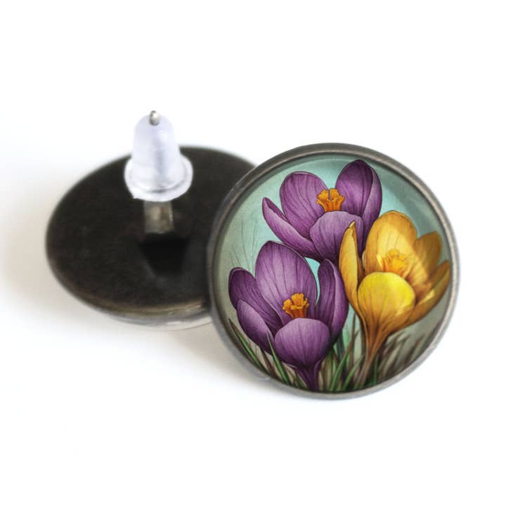 Spring Crocus Flowers Glass Cabochon Stud Earrings and other Purchase Wholesale crocus. Free Returns & Net 60 Terms on Faire trending on Faire.