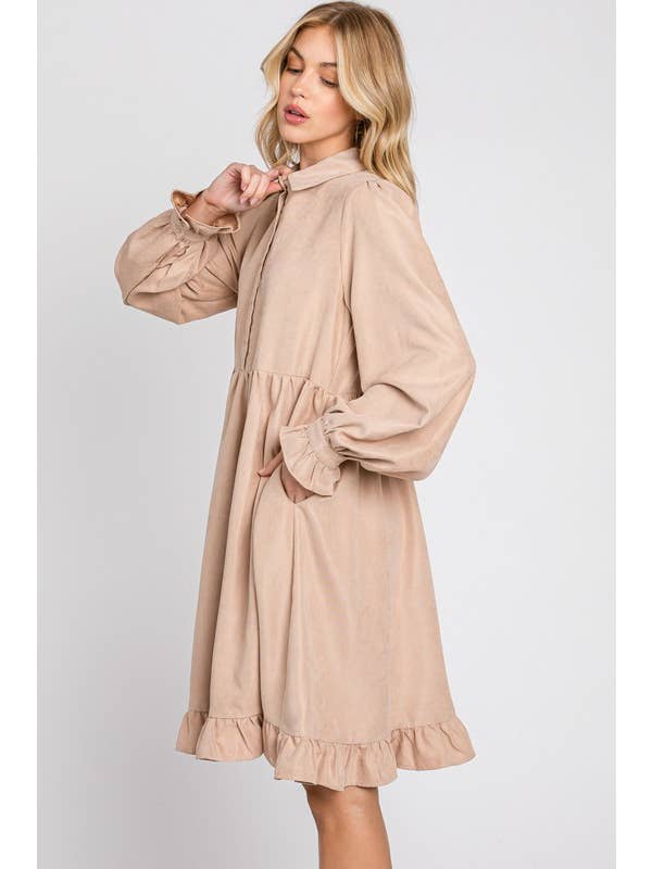 Calista - Wholesale Dress - Women's - BRUSHED TEXTURE WOVEN RUFFLE DETAILED KNEE DRESS- FD40648 10