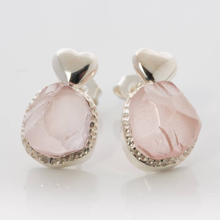 Orecchini in quarzo rosa, pietra preziosa grezza, argento - Sia per la vendita all'ingrosso da parte di Koko