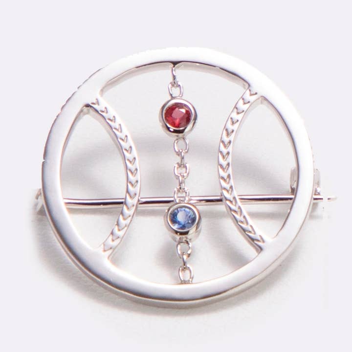 Épinglette de baseball ouverte - Saphirs rouges et bleus pour la vente par AVID Sports Jewelry