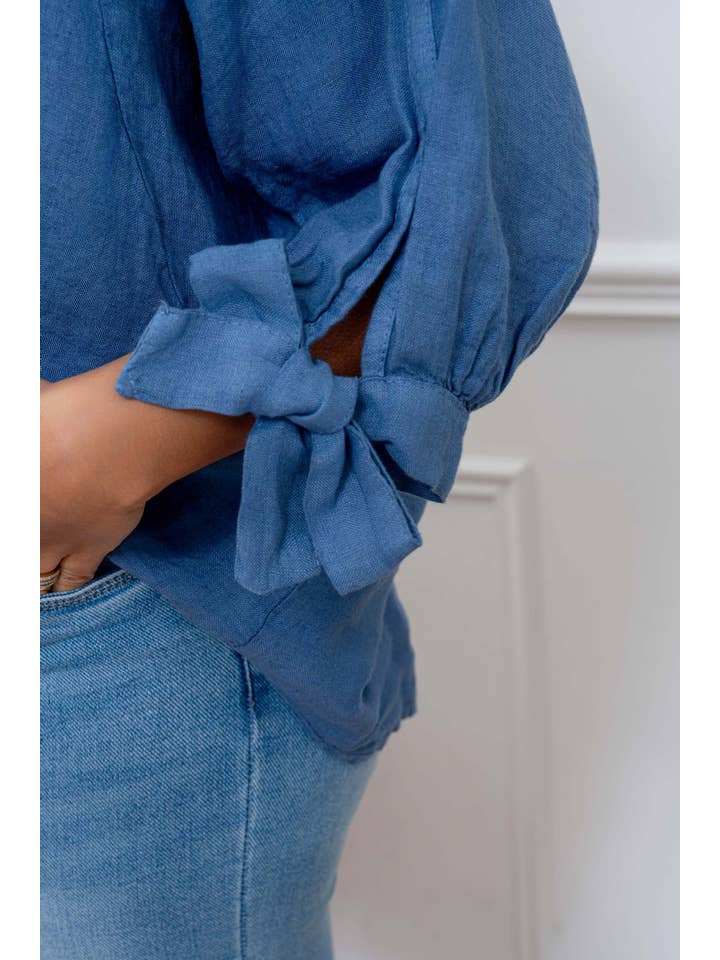 Happy look - Vente Chemisier – femme - Top Oversize en Lin avec Nœud sur les Manches7