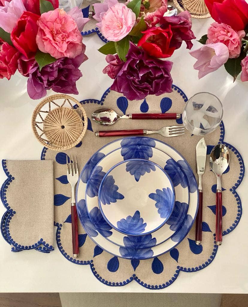 Mariaida Home - Vente Serviettes de table en tissu - Guardanapo Gotas, beige avec bleu3