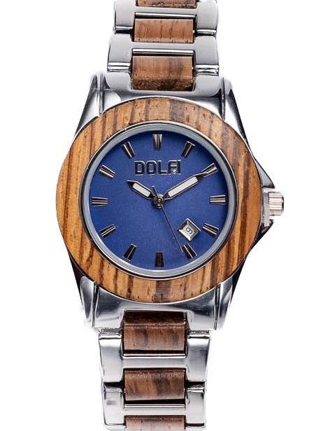 Women's wristwatch in olive wood and steel for wholesale by Dolfi