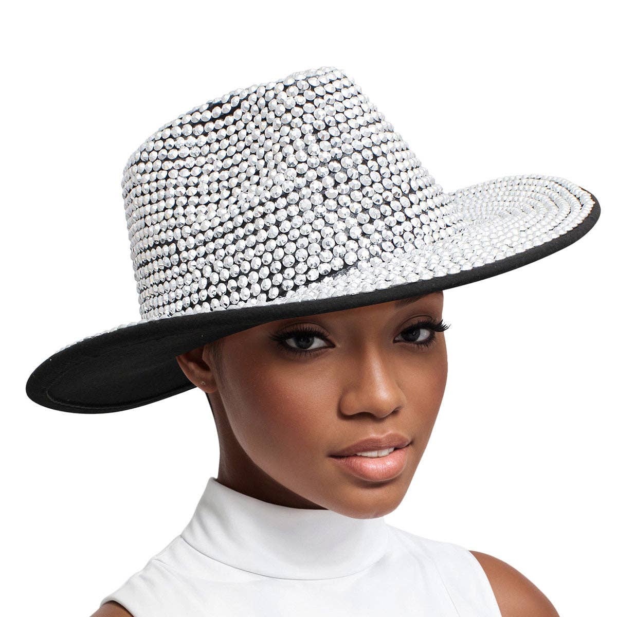 Fedora Black with Silver Rhinestone Bling Hat for wholesale on Faire0
