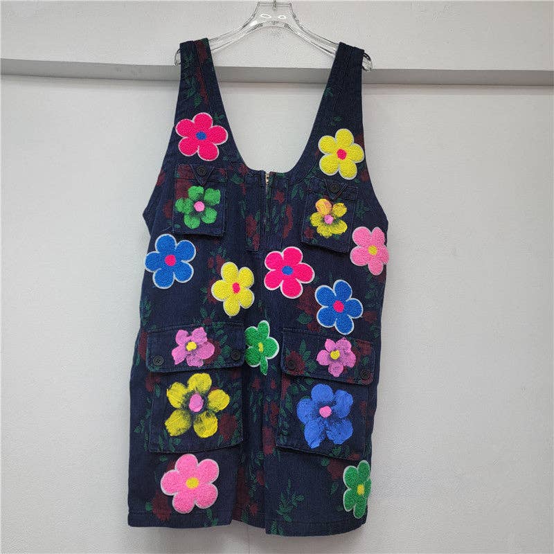 Classic Blue M288 2025 Summer Women’s Floral Denim Workwear Jumpsuit for wholesale on Faire0