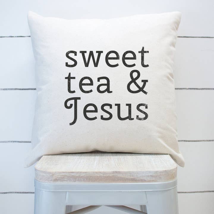 Federa per cuscino con tè dolce e Gesù, decorazione della casa meridionale per la vendita all'ingrosso da parte di Rising Tide Vintage