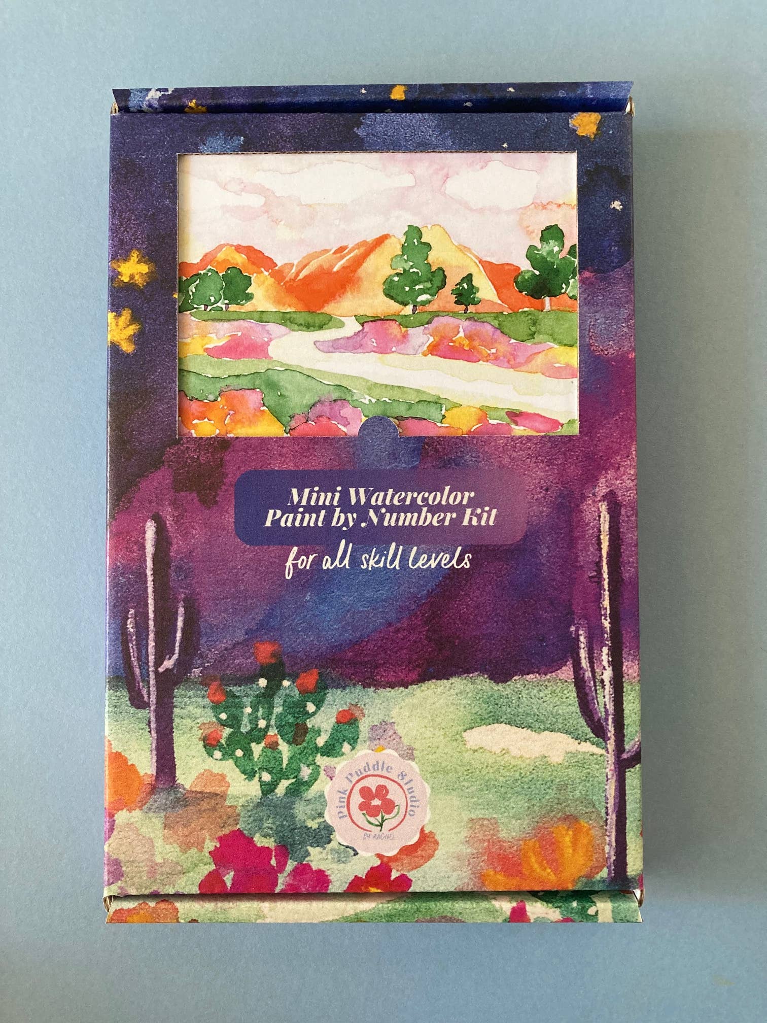 Pink Puddle Studio - Wholesale DIY Craft Kit - Mountain & Flowers Landscape Watercolor Paint by Number Kit7