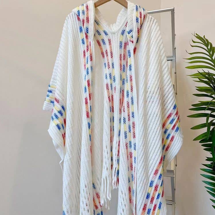 Rosa Clothing - Wholesale Cape - Women's - Bohemia Ethnic knit hooded Ruana Cape1