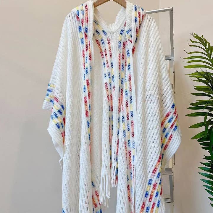 Rosa Clothing - Wholesale Cape - Women's - Bohemia Ethnic knit hooded Ruana Cape1