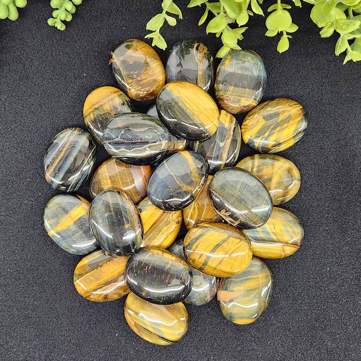 Blue Tiger Eye Palm Stones /Pillow Shape -0.5 KG/ 1.1 LBS for wholesale by Meraki Gemstones