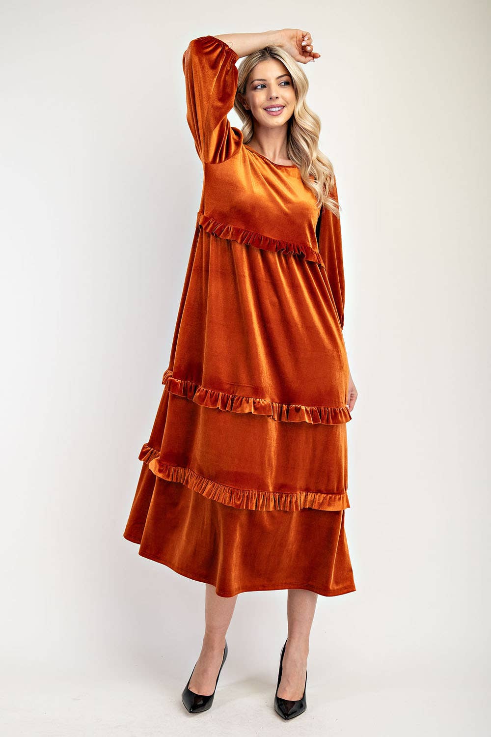 Celeste Clothing – wholesale Klänning - Dam – PLUS SIZE ELEGANT BLYGSAM KLÄNNING I SAMMET -MD33897-PL33