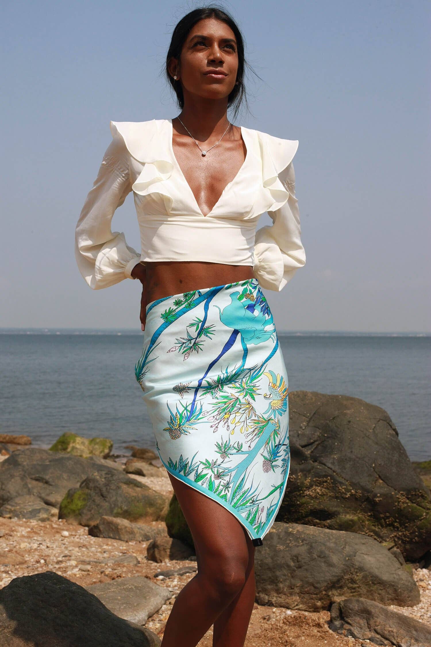 Jessie Zhao New York – wholesale Halsduk - Dam – Dubbelsidig silkescarf av blått djurrike2