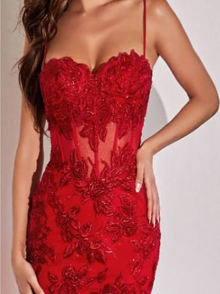 LA Merchandise - Wholesale Gown - Women's - LA Merchandise LAR8915 Beaded Rose Lace Sleeveless Prom Gown4