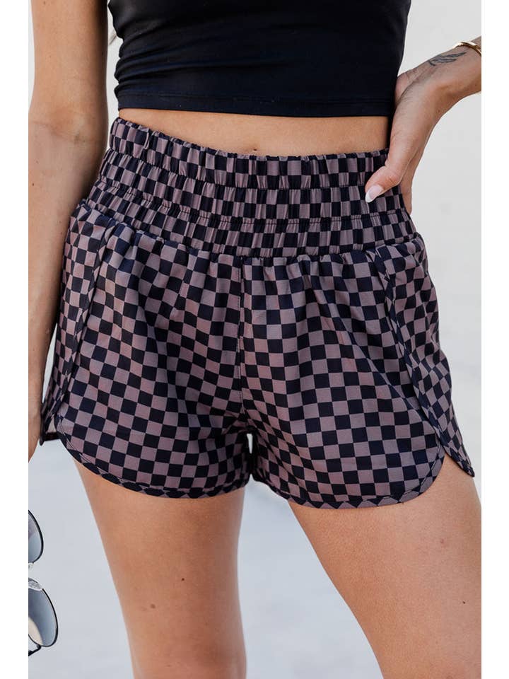 Aapparella - Wholesale Athletic Shorts - Women's - Women Checked Plaid High Waist Athletic Shorts | S-XL