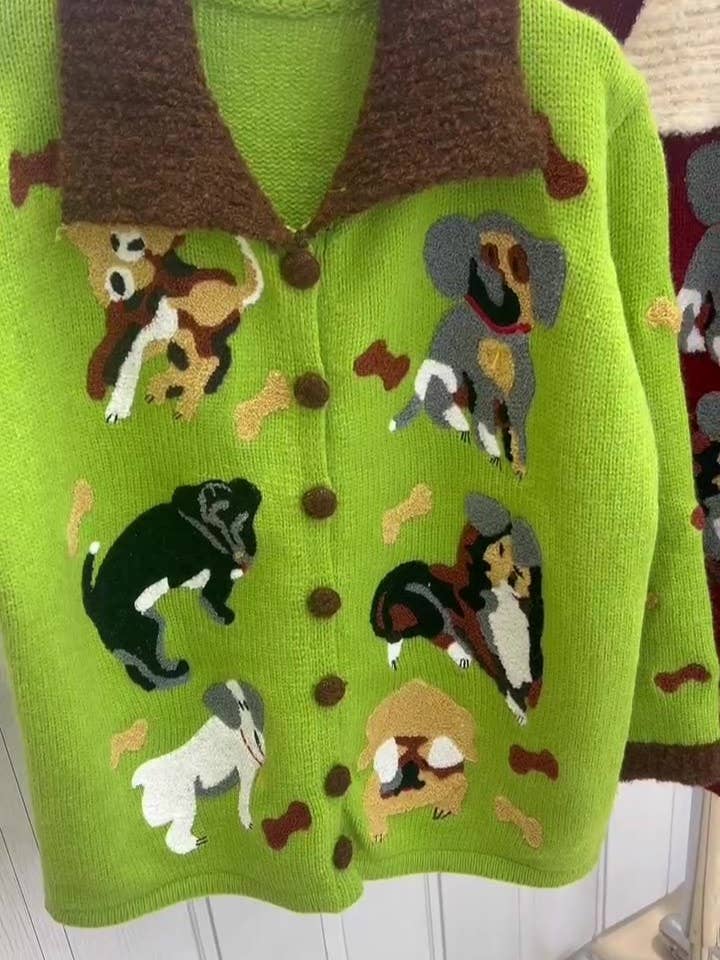 Rosa Clothing - Wholesale Cardigan - Women's - Cartoon puppy patterned Boxy Loose Knit Cardigan jacket9