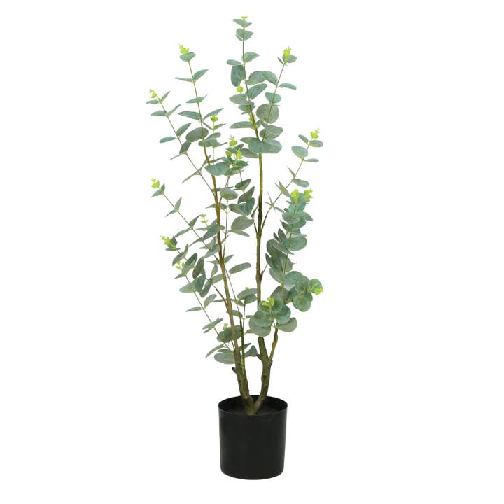 Michael & Philipp Noll e. K. – Großhandel Kunstpflanzen – Eukalyptus künstlich, Kunstpflanze, schwarzer Topf, 80 cm