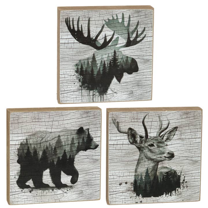 Woodland Forest Animal 4" Square Block - 3 Asstd. for wholesale by The Hearthside Collection