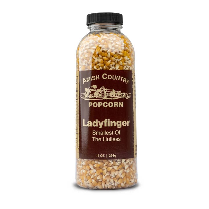 Amish Country Popcorn – wholesale Popcorn – 14oz Bottle of Ladyfinger Hulless Popcorn