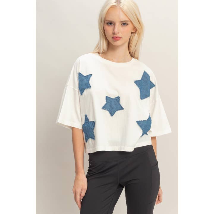 Raw Edge Star Patch Top for wholesale by Double Zero