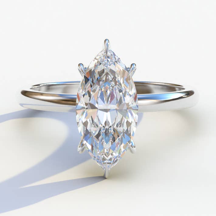 E VVS 3 Carat Blå Marquise Cut Solitaire Diamantring - Celestina for engroshandel hos Mohana Jewels - Luxury