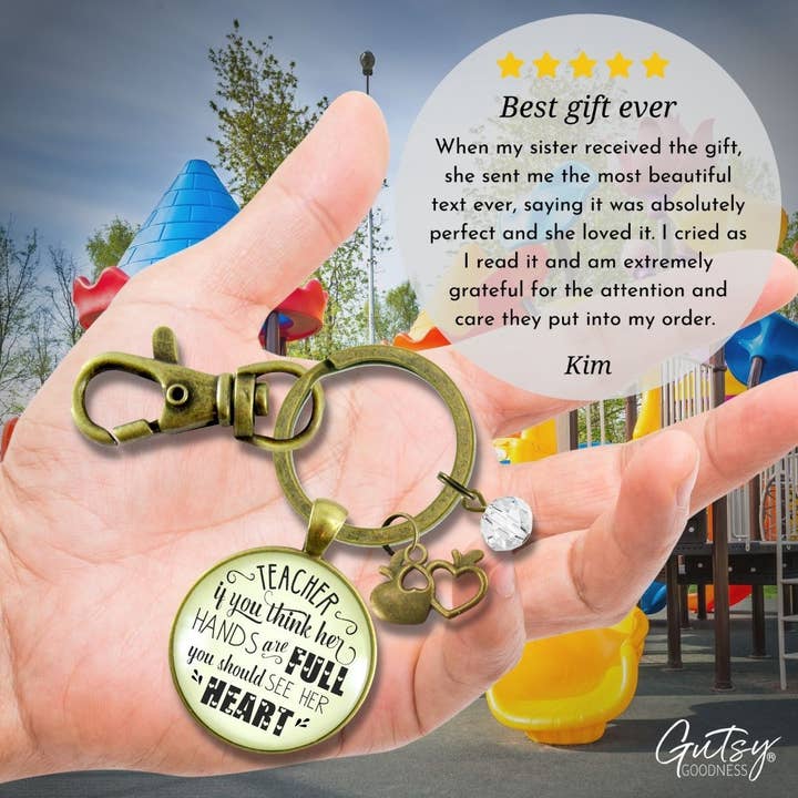 Gutsy Goodness - Vente Porte-clés – femme - Porte-clés pour professeur, cadeau « Si vous pensez que ses mains sont pleines de cœur »3