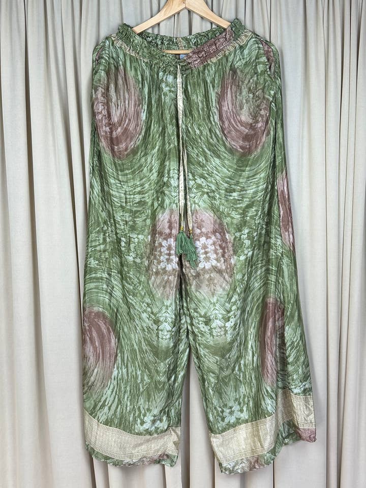Recycle Silk Drawstring Pants BohoChic Hippie Flowy Trouser for wholesale by The Eastern Loom