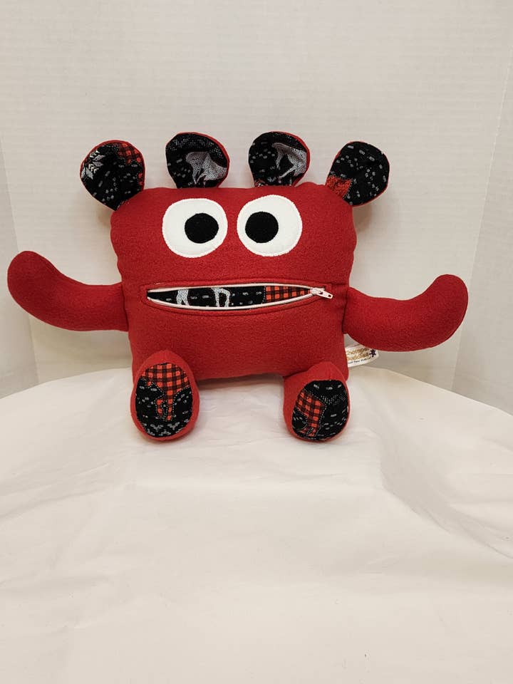 Chomper Buddy Red fleece with black & red moose print 14" for wholesale by Peek A Boo Plush