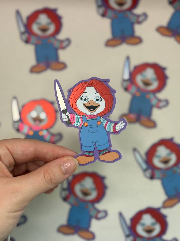 Halloween Sticker, Chucky Ducky Vinyl Decal for wholesale by TTN Stickers