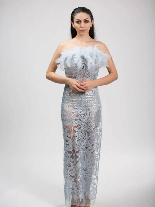 BABY BLÅ SPETS AFTONKLÄNNING för wholesale av Gela Wesh