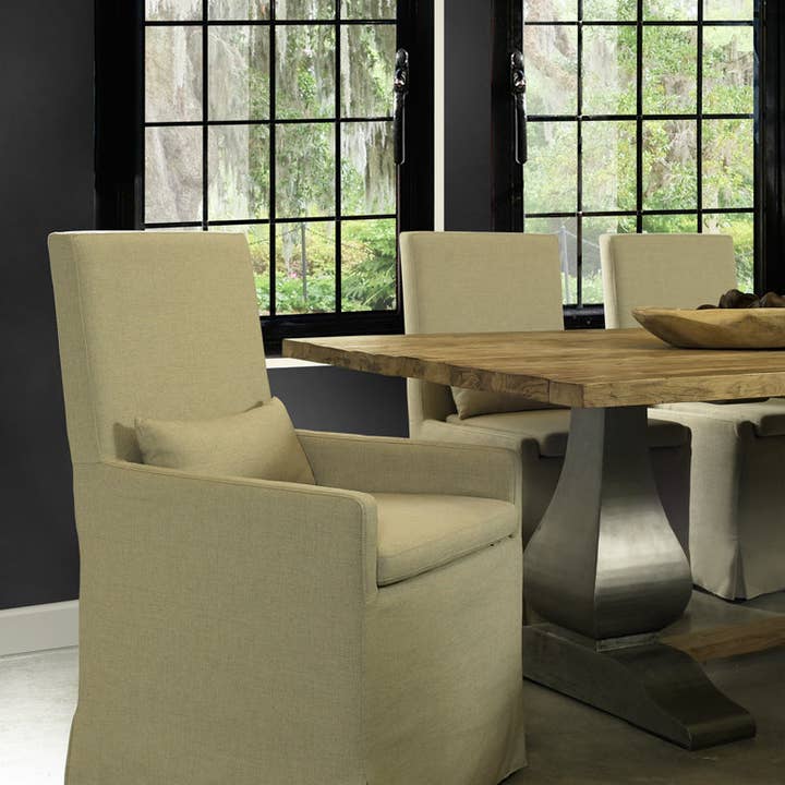 Padma's Plantation - Wholesale Chair - Sandspur Beach Arm Dining Chair - With Casters - Brushed Linen1