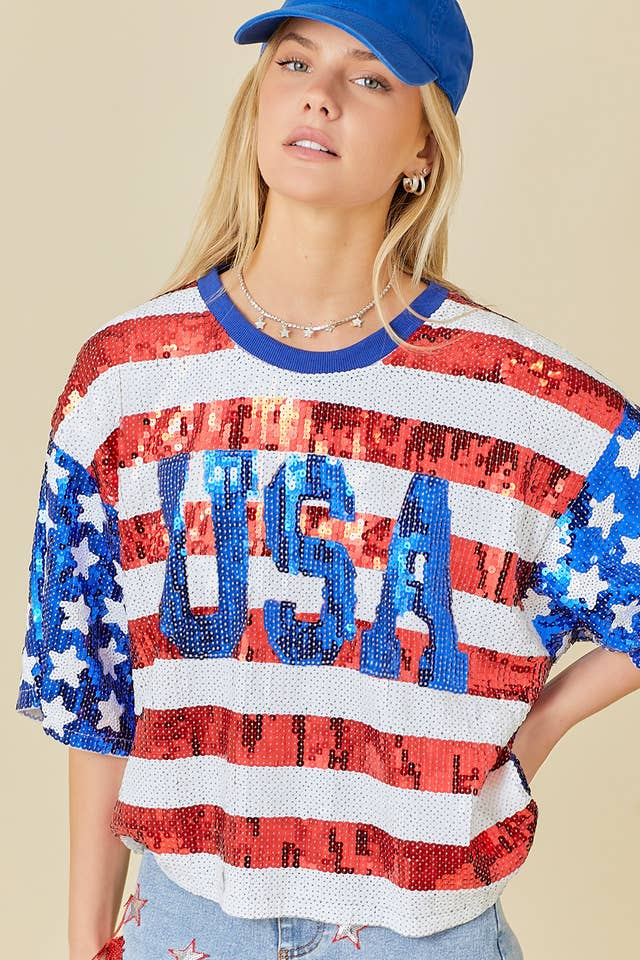 MEHRFACH 4. Juli USA Crop Top mit Pailletten für den Großhandel auf Faire