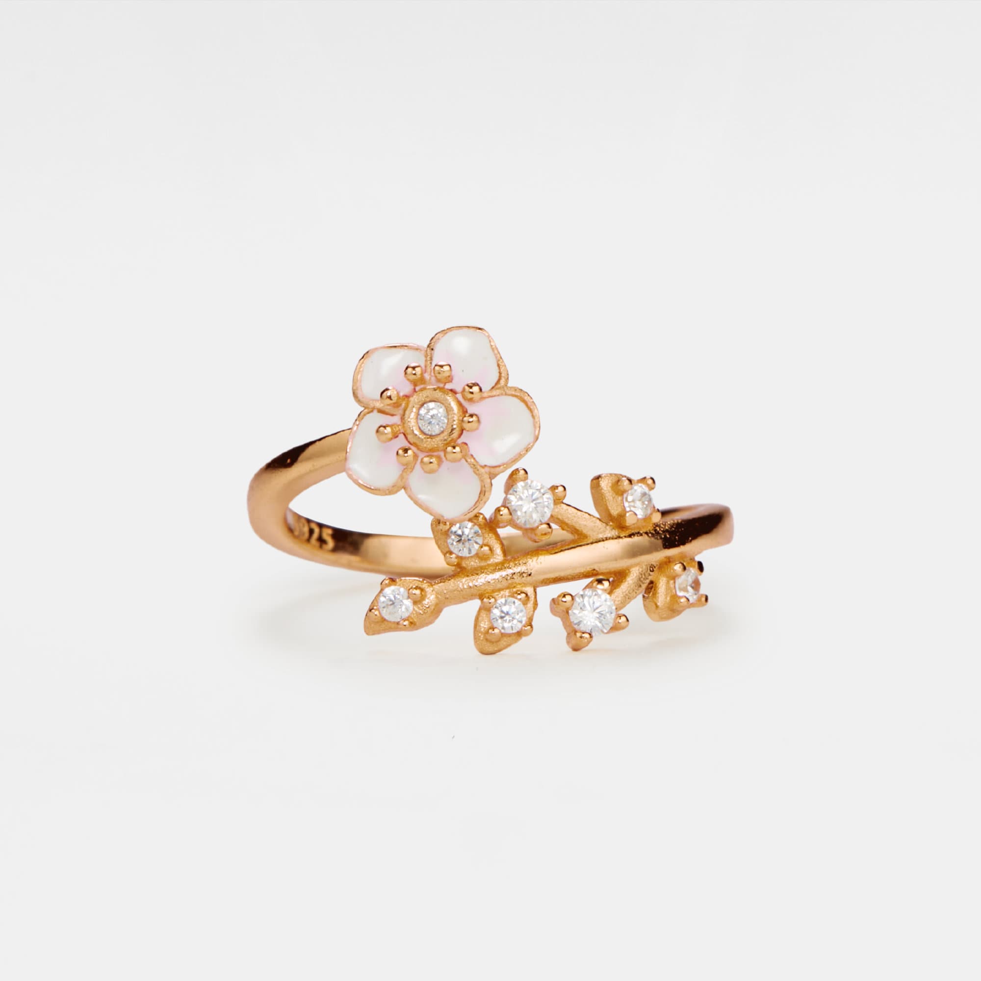 Perimade & Co. LLC – wholesale Multi-stone ring – Cherry Blossom Leaf Fidget Spinner Ring in Sterling Silver2