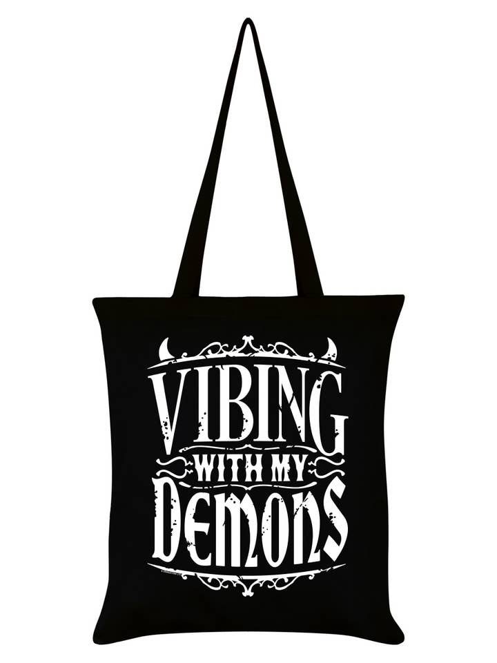 Vibing With My Demons Black Tote Bag for wholesale by Grindstore