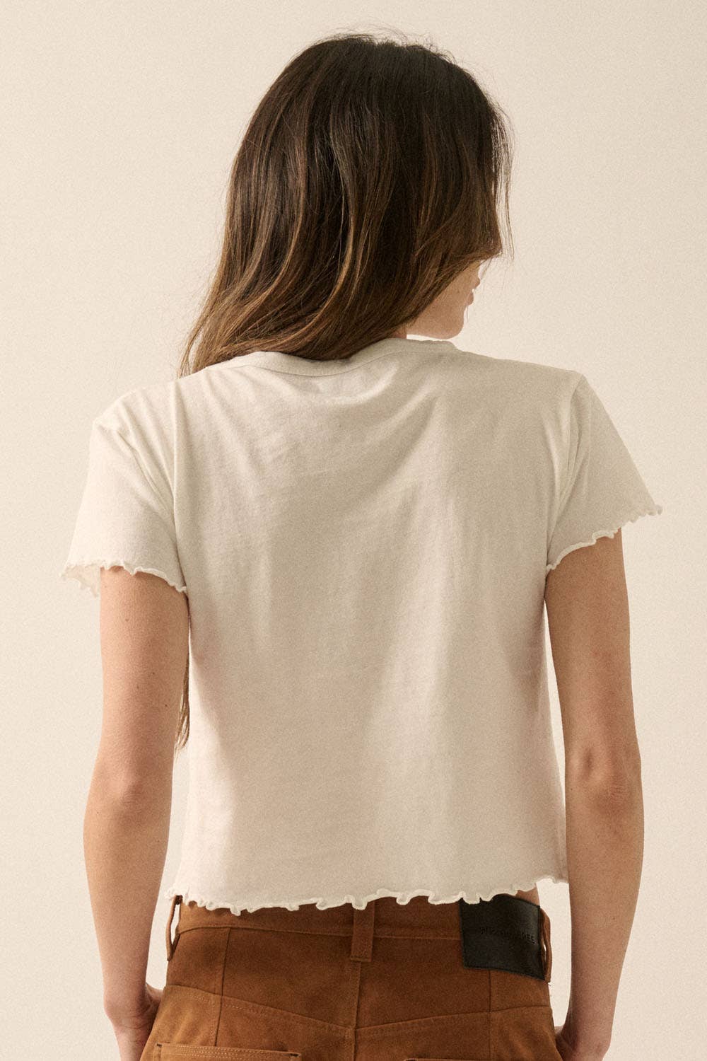 Ivory Butterflies Cropped Lettuce-Edge Graphic Baby Tee for wholesale on Faire5