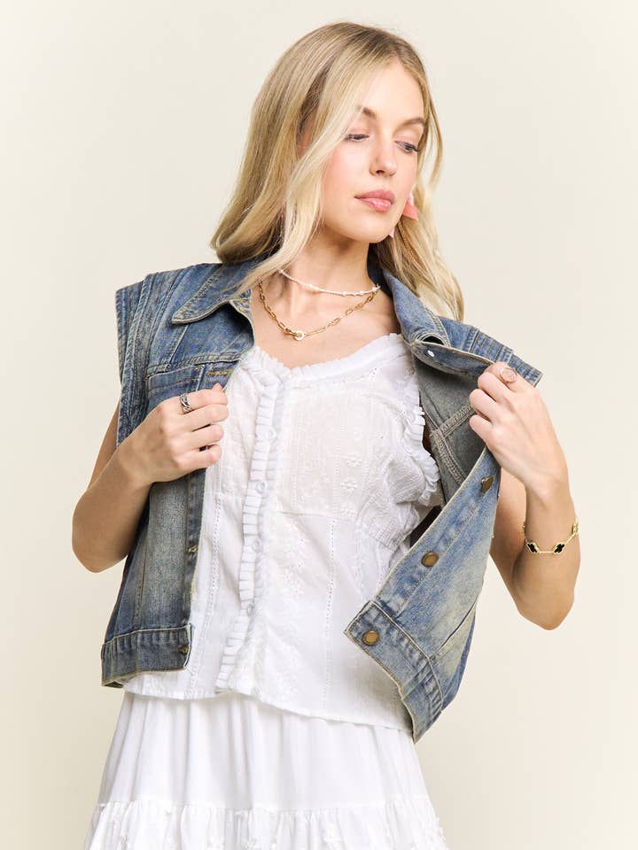 DENIM MOUWLOOS VESTJAS - CEJ4164 voor wholesale door ADORA LA