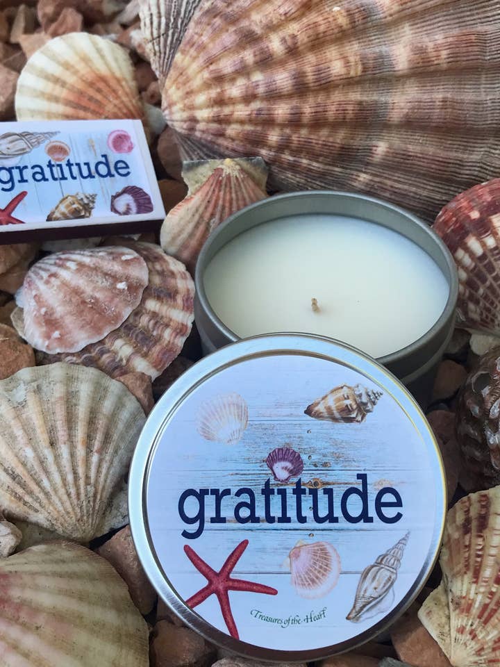 Bougie de soja parfumée aux agrumes Gratitude + allumettes de gratitude pour la vente par Treasures of the Heart