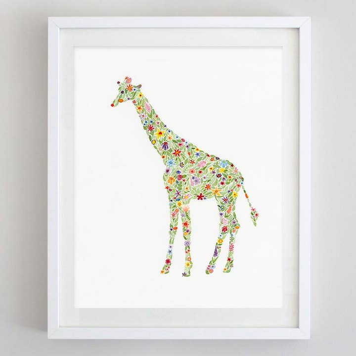 Giraffe Floral Watercolor Art Print Alpha Epsilon Phi for wholesale by Carly Rae Studio