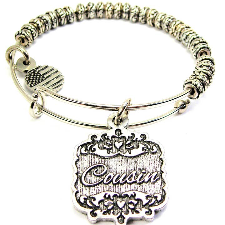Cousin Victorian Scroll Metal Beaded Bracelet Birthday Gift for wholesale by Chubby Chico Charms