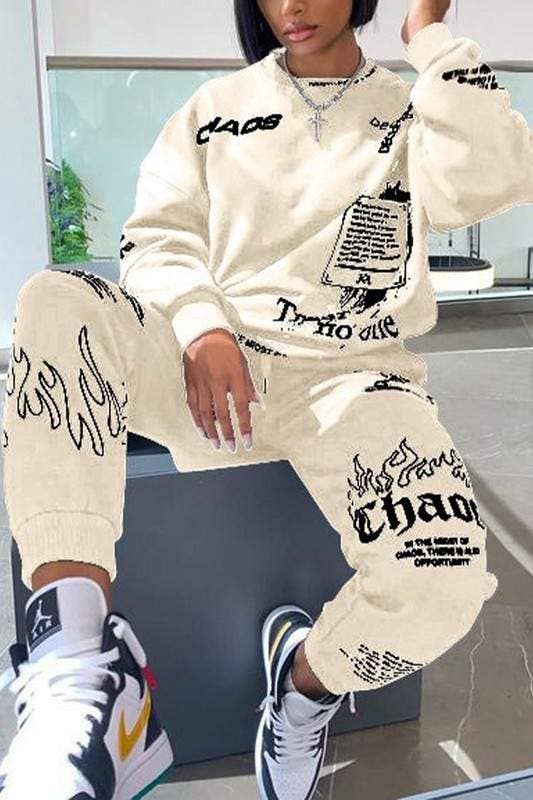 Queen Fashion - Wholesale Top & Skirt Set - Women's - Graphic Print Sweatshirt And Joggers Set4