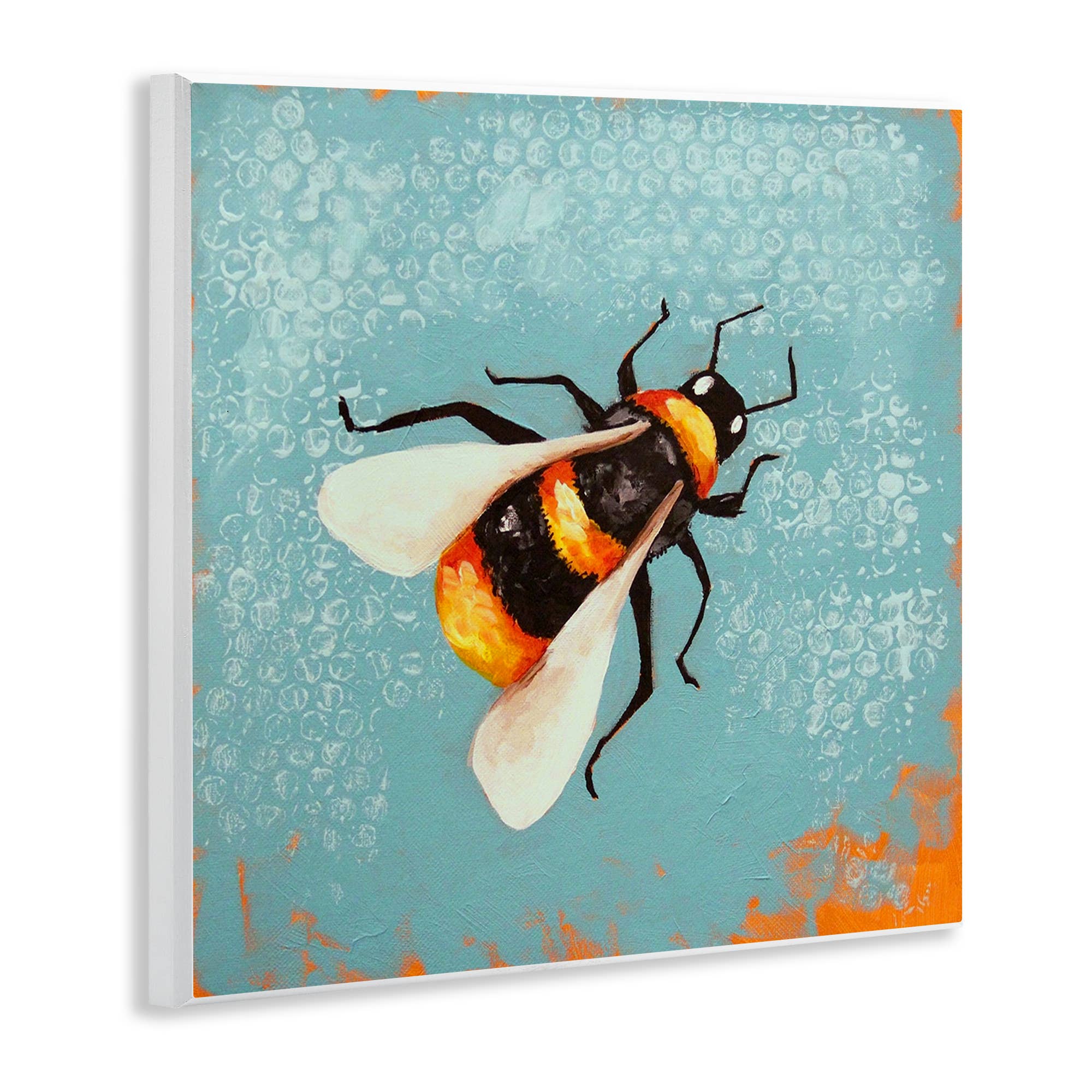 Stupell Industries - Wholesale Muurdecoratie met tekst - Bumble Bee Blue Hive-patroon - Ongelijst Muurkunst3