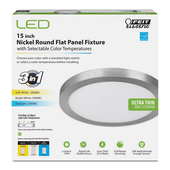 Everyday Supply Co - Wholesale Light Bulb/Puck - FEIT 15" Nickel Silver LED Flat Panel Light Fixture