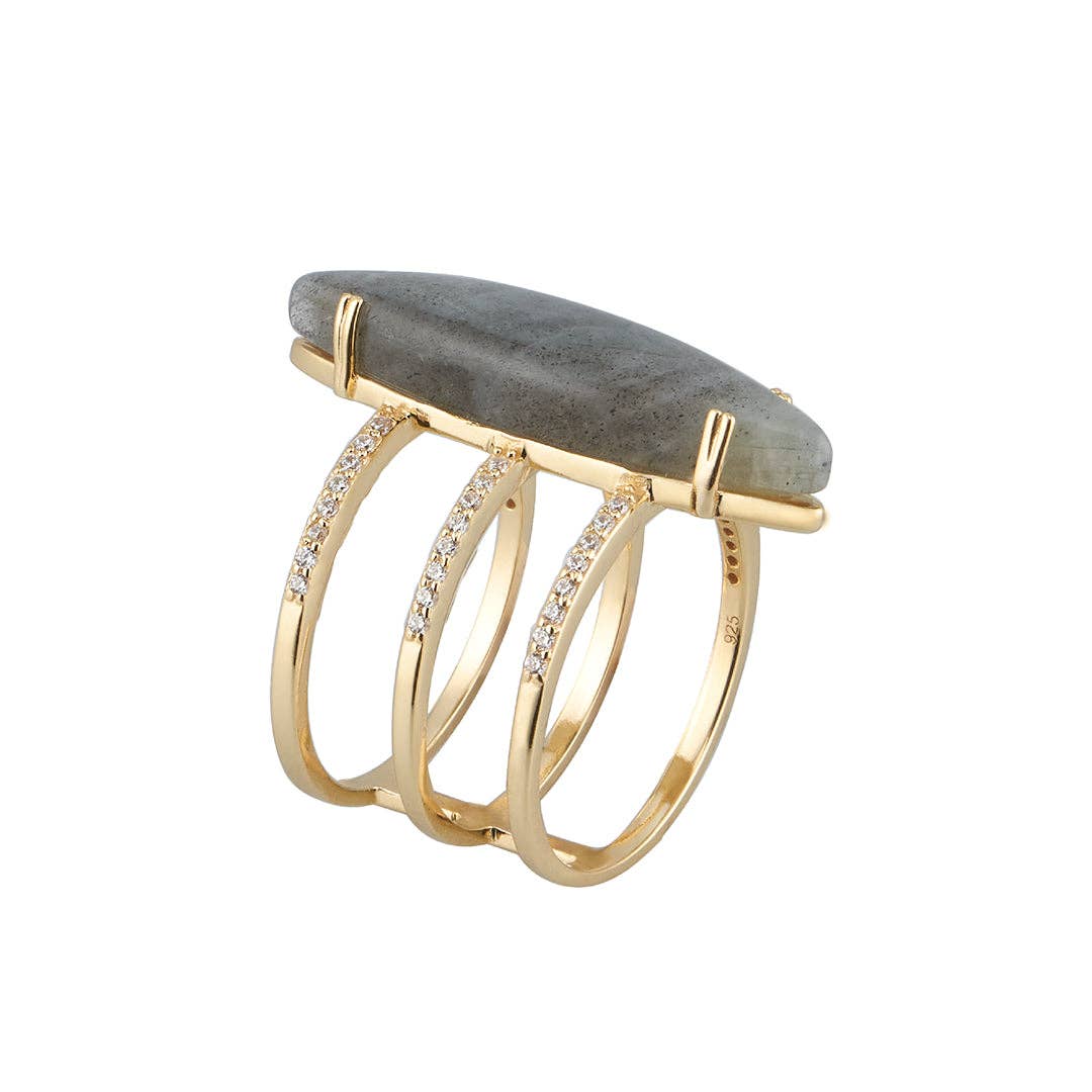Adornia - Wholesale Cocktail/Statement Ring - 14k Gold Vermeil Labradorite Marquis Ring2