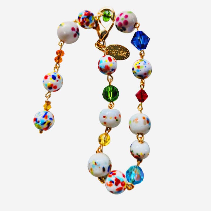 Gay Isber Designs - Wholesale Beaded Bracelet - Hand linked Rainbow Colorful Dot Porcelain Bead Bracelet with crystals - Classic and Timeless Design by Award-Winning Artist Sugar Gay Isber (Copy)6