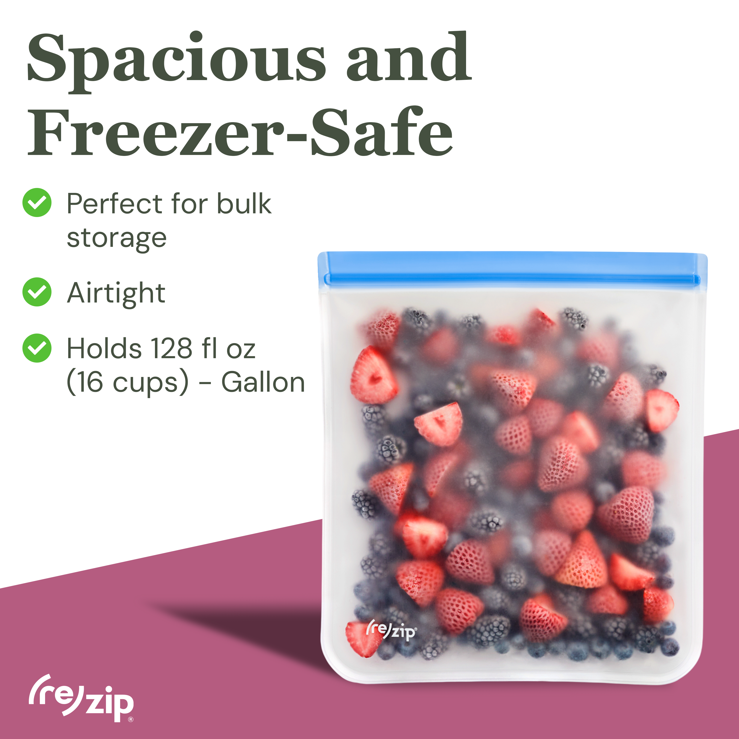 Rezip Co. - Vente Sachet de conservation/film alimentaire - Sacs de rangement réutilisables d'un gallon - Colorés - Ensemble de 4 pièces1