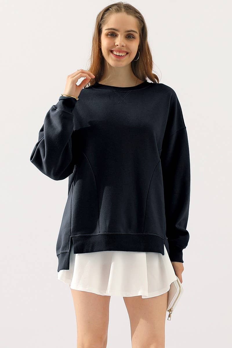 NINEXIS - Wholesale Sweatshirt - Women's - CWTTL905_LONG SLEEVE ROUND NECK CUT HEM SWEATSHIRT19