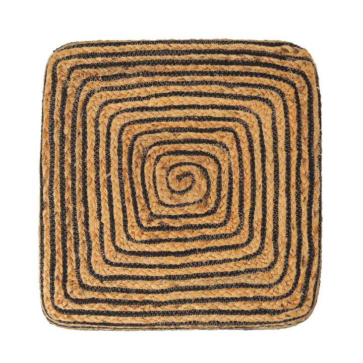 REDEARTH - Wholesale Pouf - REDEARTH Cube Pouf Foot Stool Ottoman - Jute Braided Pouffe Poof Accent Sitting Footrest for The Living Room, Bedroom, Nursery, Lounge 50% Jute 50% Cotton Set Of 2 (14.5”x14.5”x16”; Natural Black)