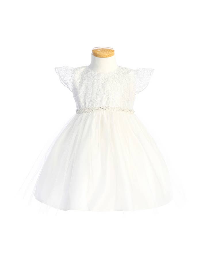 Sweet Kids, Inc. - Wholesale Dress - Kids - SK898 -sequin scallop sleeve lace with satin & crystal tulle1